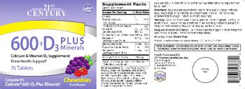 21st Century 600+D3 plus Minerals Fruit Punch - calcium vitamin d3 supplement