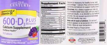 21st Century 600+D3 plus Minerals Fruit Punch - calcium supplement