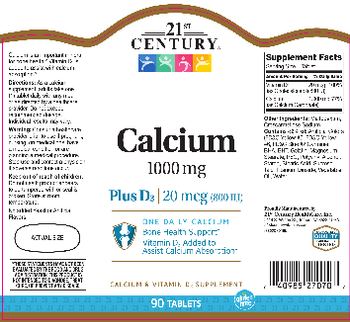 21st Century Calcium 1000 mg - calcium vitamin d3 supplement