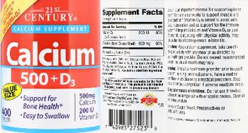 21st Century Calcium 500 + D3 - calcium supplement