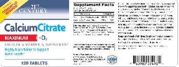 21st Century Calcium Citrate +D3 Maximum - calcium vitamin d3 supplement