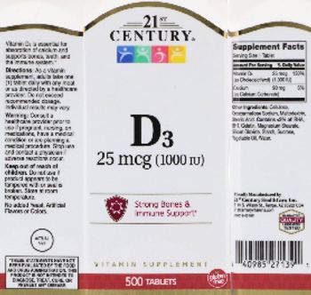 21st Century D3 25 mcg (1000 IU) - vitamin supplement