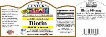 21st Century High Potency Biotin 800 mcg - vitamin supplement