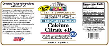 21st Century Highly Absorbable Calcium Citrate +D Value Size - supplement