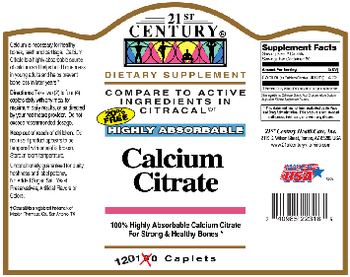 21st Century Highly Absorbable Calcium Citrate - supplement