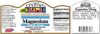 21st Century Magnesium 250 mg - supplement