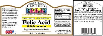 21st Century Maximum Strength Folic Acid 800 mcg - supplement