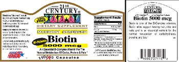 21st Century Maximum Strength Hi-Potency Biotin 5000 mcg - supplement
