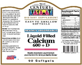 21st Century Readily Absorbable Liquid Filled Calcium 600 + D - supplement