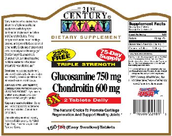21st Century Triple Strength Glucosamine 750 mg Chondroitin 600 mg 25% Free - supplement
