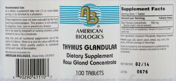 AB American Biologics Thymus Glandular - supplement