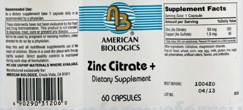 AB American Biologics Zinc Citrate+ - supplement