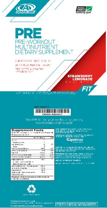 AdvoCare FIT Pre Strawberry Lemonade - preworkout multinutrient supplement