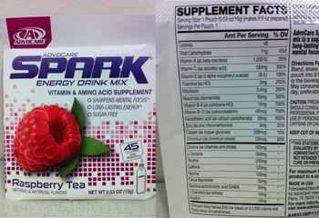 AdvoCare Spark Energy Drink Mix Raspberry Tea - vitamin amino acid supplement