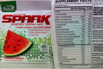 AdvoCare Spark Energy Drink Mix Watermelon - vitamin amino acid supplement