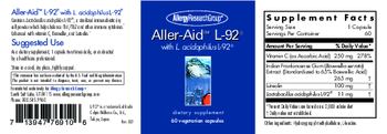 Allergy Research Group Aller-Aid L-92 with L. Acidophilus L-92 - supplement