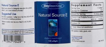 Allergy Research Group Natural Source E - supplement