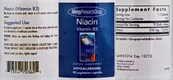 Allergy Research Group Niacin Vitamin B3 - supplement