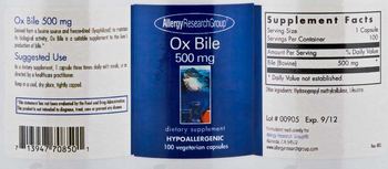 Allergy Research Group Ox Bile 500 mg - supplement