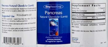 Allergy Research Group Pancreas Natural Glandular (Lamb) - supplement