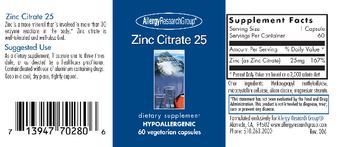 Allergy Research Group Zinc Citrate 25 - supplement