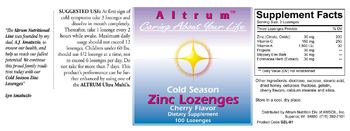Altrum Cold Season Zinc Lozenges Cherry Flavor - supplement