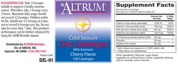 Altrum Cold Season Zinc Lozenges With Selenium Cherry Flavor - 