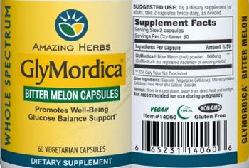 Amazing Herbs GlyMordica Bitter Melon Capsules - supplement