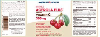 American Health Chewable Acerola Plus Natural Vitamin C 300 mg Natural Berry Flavor - supplement