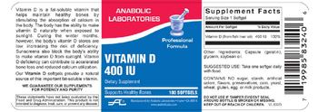 Anabolic Laboratories Vitamin D 400 IU - supplement