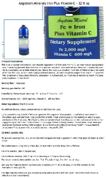 Angstrom Minerals Angstrom Minerals Iron Plus Vitamin C - supplement