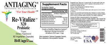 Antiaging Institute Of California Re-Vitalize X20 Probiotic - supplement