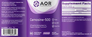 AOR Advanced Orthomolecular Research Premium Carnosine-500 - supplement
