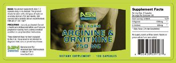 ASN Advanced Sport Nutriceuticals Free Form Arginine & Ornithine 750 mg - supplement