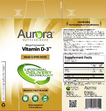Aurora Nutrascience Mega-Liposomal Vitamin D-3 9000 IU Organic Fruit Flavor - supplement