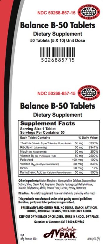 AvPak Balanced B-50 Tablets - supplement
