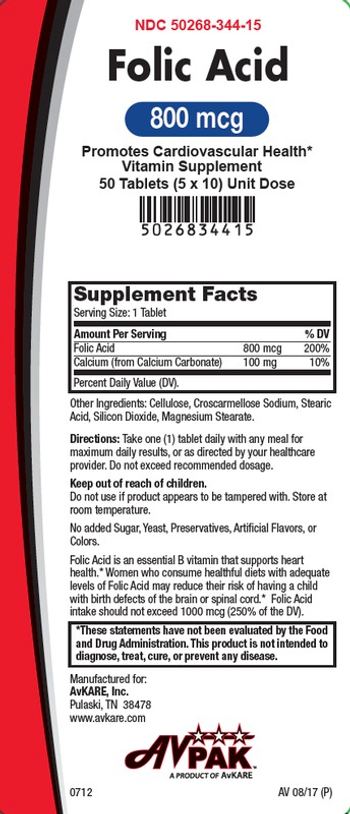 AvPak Folic Acid 800 mcg - vitamin supplement