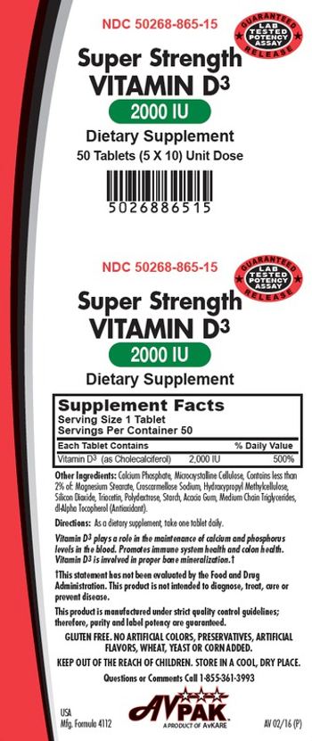 AvPak Super Strength Vitamin D3 2000 IU - supplement