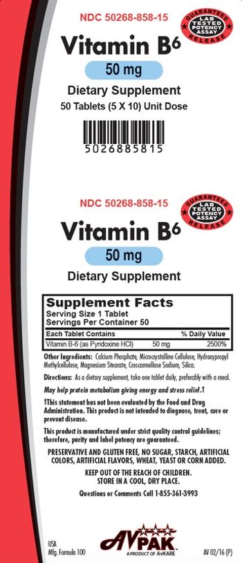 AvPak Vitamin B6 50 mg - supplement