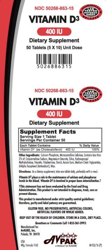 AvPak Vitamin D3 400 IU - supplement