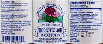 Ayush Herbs Probiotic 30B - non dairy supplement