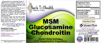 Back To Health MSM Glucosamine Chondroitin 1000/1500/1200 mg - suggested use as supplement take 4 capsules daily