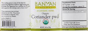 Banyan Botanicals Organic Coriander Pwd - supplement