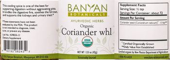 Banyan Botanicals Organic Coriander Whl - supplement