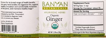 Banyan Botanicals Organic Ginger - supplement