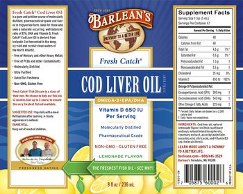 Barlean's Fresh Catch Cod Liver Oil Lemonade Flavor - cod liver oil supplement