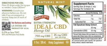 Barlean's Ideal CBD Hemp Oil Extra Strength Natural Mint - hemp supplement