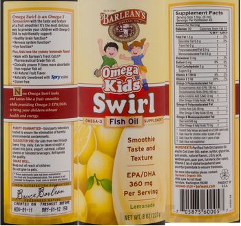 Barlean's Organic Oils Omega Kids Swirl Lemonade - omega3 fish oil supplement