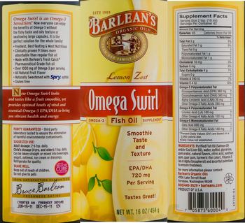 Barlean's Organic Oils Omega Swirl Lemon Zest - omega3 fish oil supplement