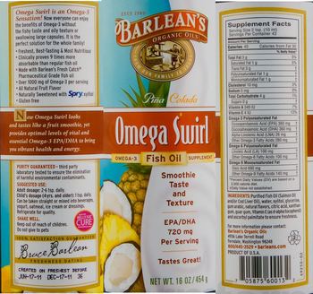 Barlean's Organic Oils Omega Swirl Pina Colada - omega3 fish oil supplement